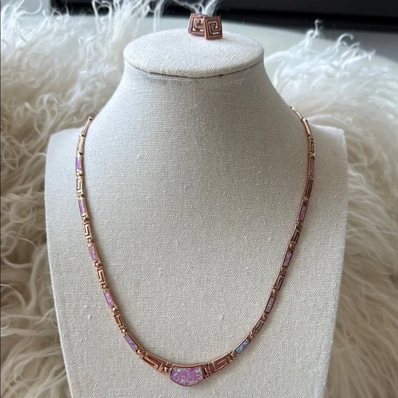 ❌SOLD❌Elegant Grecian-Inspired Pink Opal Set in Rose Gold Over Sterling Silver - Picture 3 of 10